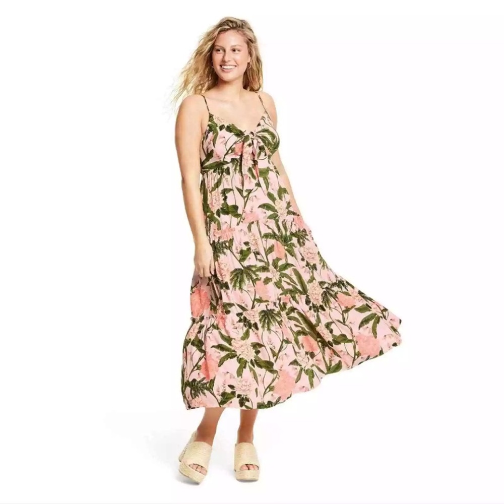 Aguabendita x Target Pink Peony Botanical Front Tie Midi Dress